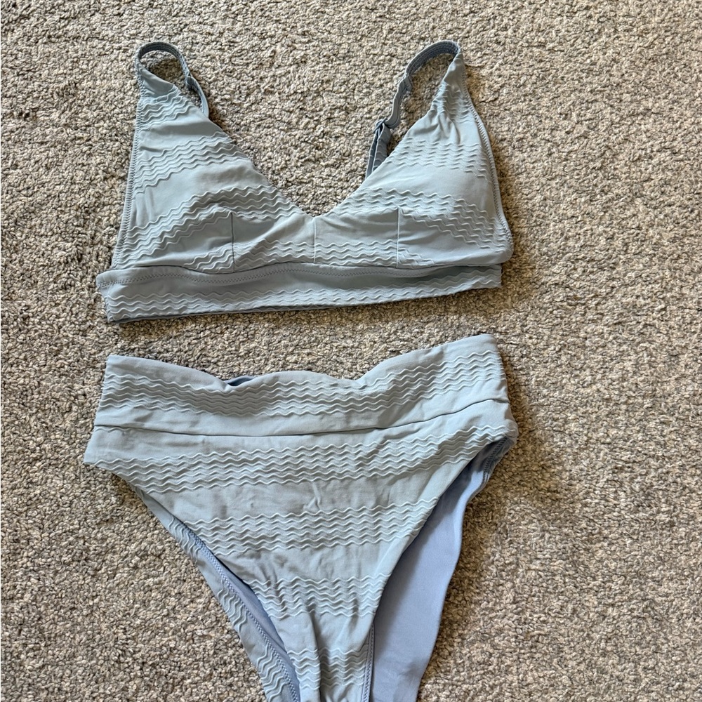 aerie Light Blue Wave-Textured High-Waist Bikini